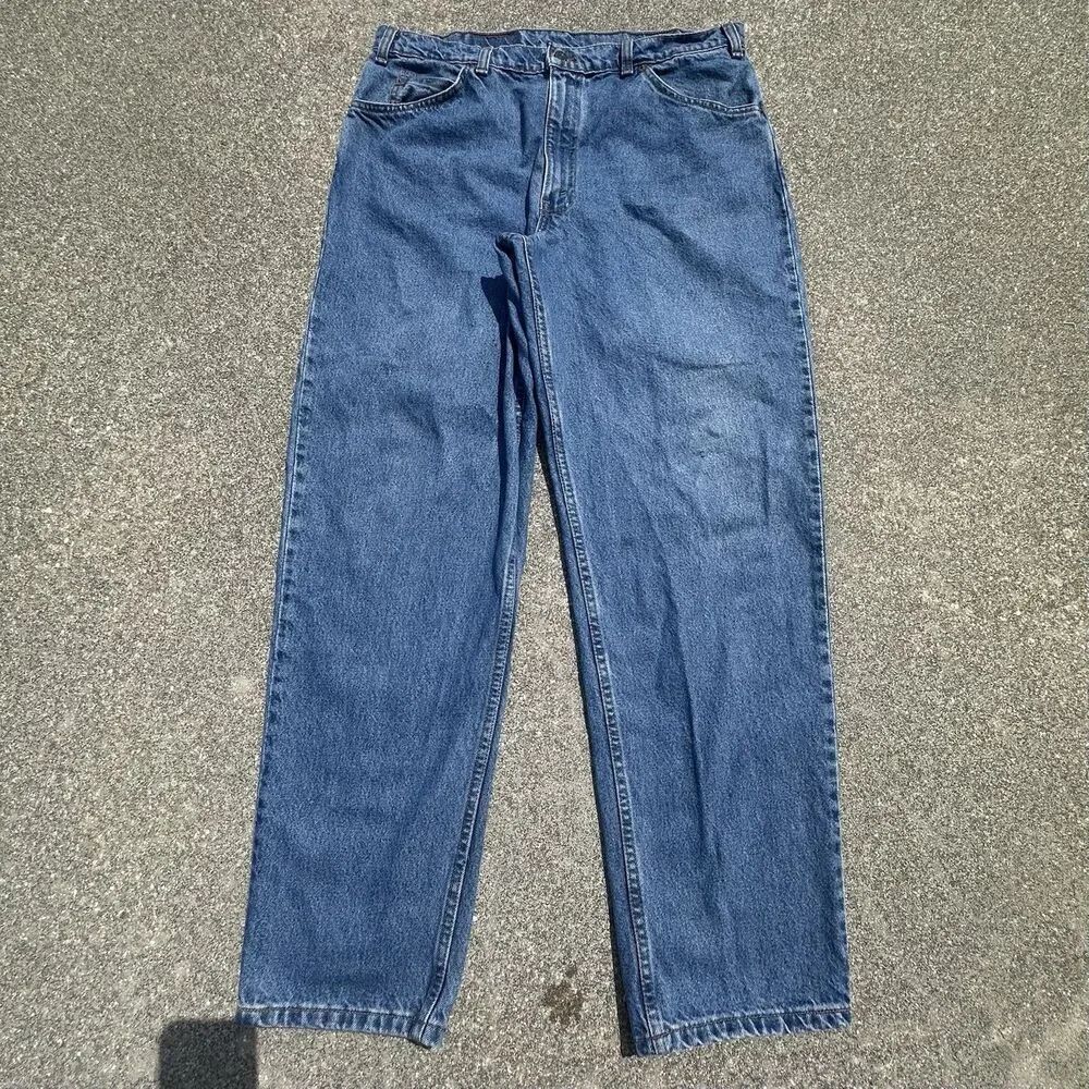 Vintage Orange Tab Levis 505 Jeans Mens 38x32 Straight Blue Denim Made In Canada